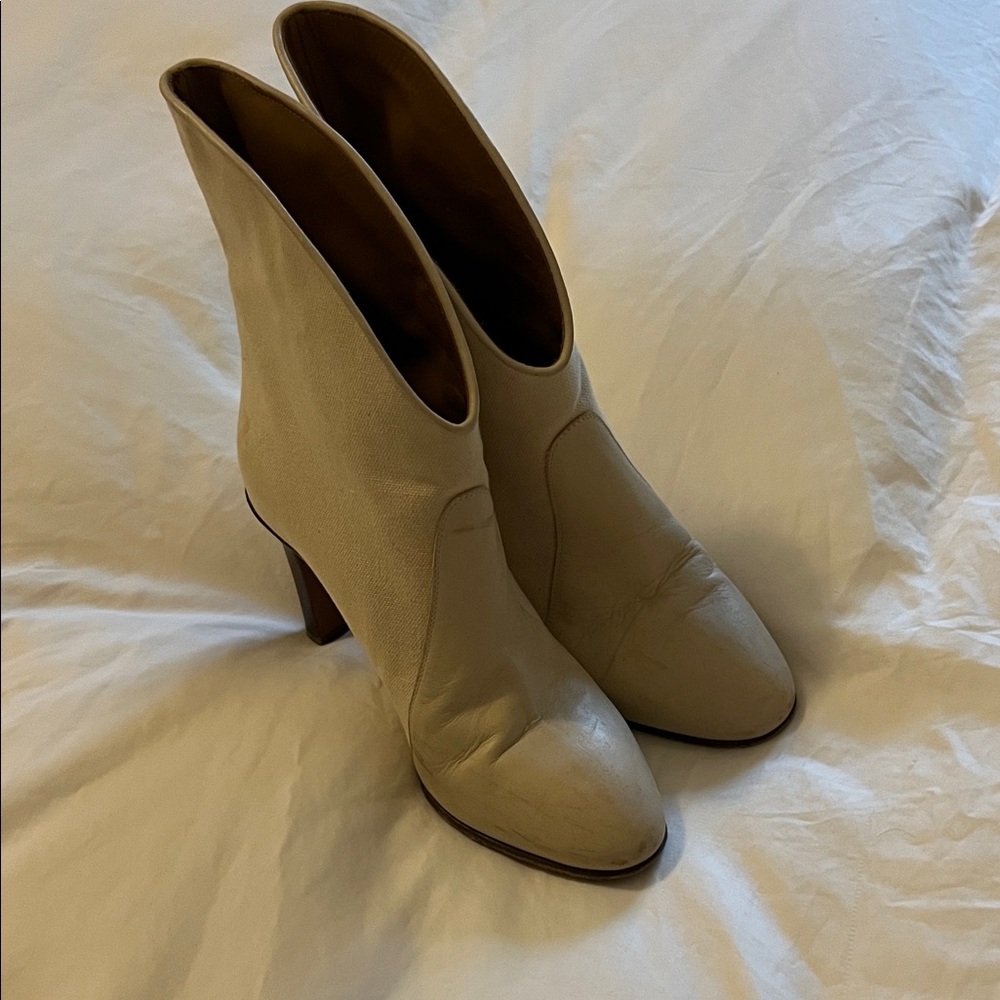 Chloe Beige Leather Heeled Ankle Boots